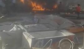 #عاجل .. عشرات الإصابات اثر غارة عنيفة استهدفت سوق شعبي لبيع المازوت في مدينة #معرة_مصرين في محافظة #إدلب .