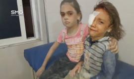 جرحى أطفال جراء القصف الجوي على مدينة سقبا بريف دمشق