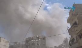 لحظة قصف الطيران النظام السوري الحربي على حي القابون في دمشق. تصوير: فادي صيرفي