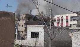 #شاهد احتراق منازل المدنيين نتيجة القصف الحربي على حي القابون بدمشق