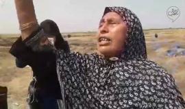 #شاهد مسنة تصرخ في جنود الاحتلال قرب السياج الفاصل شرق مدينة غزة . 
تصوير ضياء ابو عون