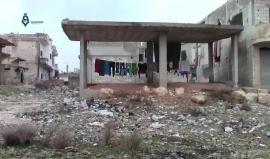 حمص- الرستن آثار الدمار الذي خلفه القصف الحربي بالصواريخ وقذائف الدبابات