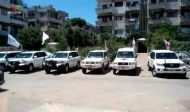 دخول قوافل مساعدات غذائية لحي الوعر المحاصر في #حمص السورية