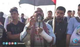 #شاهد رسالة مصري مقيم في غزة خلال مشاركته في #مسيرة_العودة_الكبرى ..  "الأرض أرضنا، وغصب عن اليهود حنصلي في الأقصى"