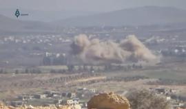 #شاهد الطيران المروحي يستهدف تل الظهر الأسود في الغوطة الغربية بـ 4 براميل متفجرة