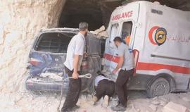 من جديد الطيران الروسي يدمر مركز الدفاع المدني في مدينة خان شيخون بريف إدلب . معاذ الشامي