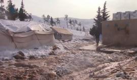 #شاهد معاناة النازحين جراء الثلوج في مخيم حارم على الحدود السورية- التركية