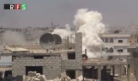 #شاهد | قوات النظام السوري تقصف بصواريخ أرض أرض نوع "فيل" أحياء مدينة درعا