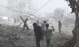 الغارات الجوية من الطيران الروسي واثار الدمار في مدينة دوما بريف دمشق