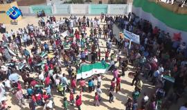 تصوير جوي لمظاهرة الابزمو في ريف حلب الغربي في جمعة "روسيا تحرق ادلب"