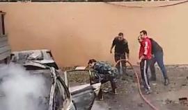 #فيديو من مكان الانفجار الذي استهدف احد كوادر حركة حماس في مدينة صيدا جنوب لبنان قبل قليل