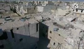 تصوير جوي يظهر الدمار الهائل الذي حل بمدينة #حلب السورية جراء قصف الطيران الروسي والسوري المتواصل على المدينة
