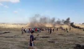 #مباشر| من المواجهات المندلعة شرق مخيم البريج. 
تصوير | سامي مصران