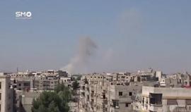 #شاهد لحظة تنفيذ إحدى الغارات الجوية على حي جوبر الدمشقي
