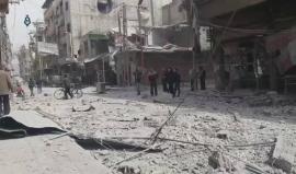 #شاهد الدمار الذي خلفه القصف الحربي بأكثر من 5 غارات جوية على مدينة دوما بريف دمشق