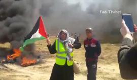 #فيديو امرأة فلسطينية تشارك في مسيرة العودة شرق البريج على حدود وسط القطاع.. شاهد ماذا قالت؟