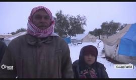 تهدم بعض خيام النازحين بعد هطول الثلج الكثيف شمال حلب
