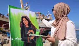 لوحات فنية في ميناء غزة دعما للسفن النسائية التضامنية