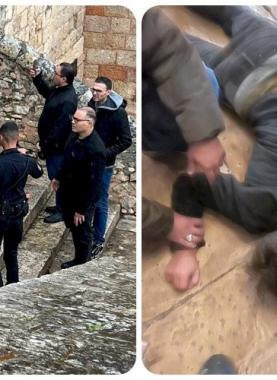 جانب من إلقاء القبض على أحد المستوطنين اللذان اعتديا على كنيسة الجثمانية بالقدس