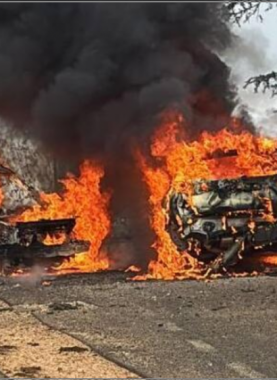 اندلاع حريق في سيارتين بفعل الصاروخ الموجه