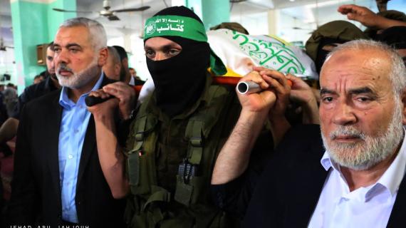 مراسم تشييع جثمان القيادي في كتائب القسام إبراهيم أبو النجا في محافظة رفح جنوب قطاع غزة