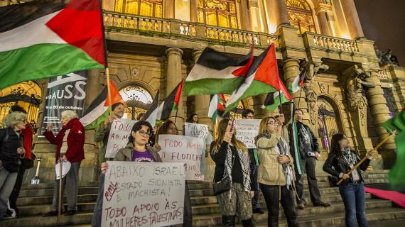 نشطاء يتظاهرون في مدينة ساو باولو البرازيلية تنديدا بالحصار المفروض على قطاع غزة