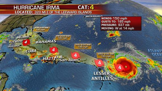 أمريكا ترفع مستوى عاصفة "إرما" إلى إعصار من الفئة الرابعة.