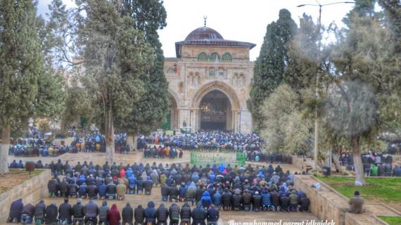 رغم الأمطار الغزيرة والأجواء الباردة .. 25 آلف مصلي يؤدون صلاة الجمعة في المسجد الاقصى