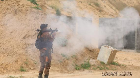 جانب من مناورة "الوفاء لضفة الثوار" التي أجرتها سرايا القدس في قطاع غزة، اليوم الإثنين 13 مارس 2023