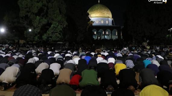 جانب من صلاتي العشاء والتراويح في رحاب أقصانا، ليلة التاسع والعشرين من شهر رمضان المبارك