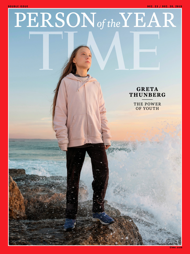 This handout image released on December 11, 2019 courtesy of Time shows the Time person of the Year December 23/December 30, 2019 cover with Greta Thunberg.